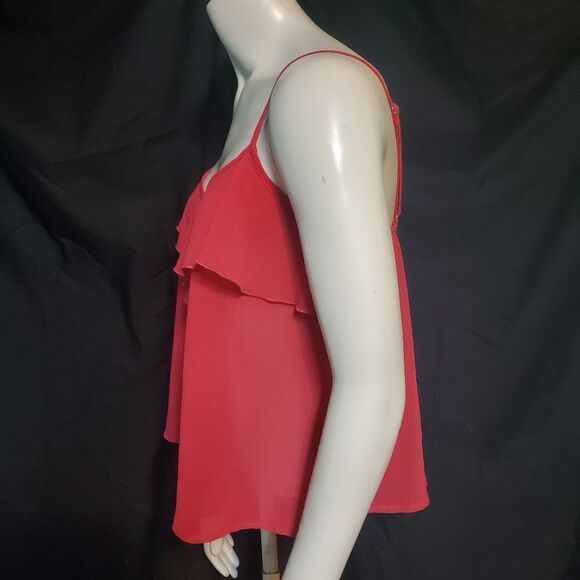 About A Girl Cranberry Ruffle Tank Top (S) - Picture 3 of 5